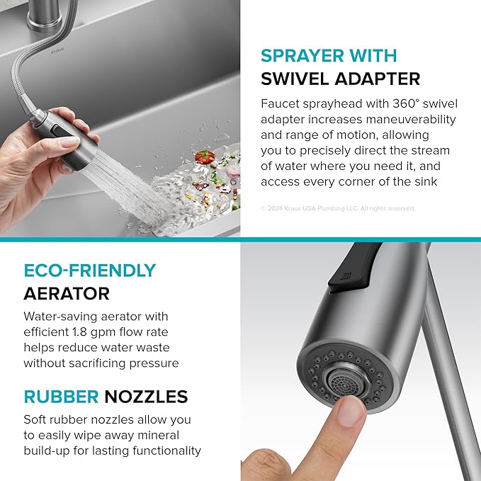 KRAUS Coda Commercial Style 2-Function Single Handle Pull Down Kitchen Faucet in Matte Black, KPF-1617MB