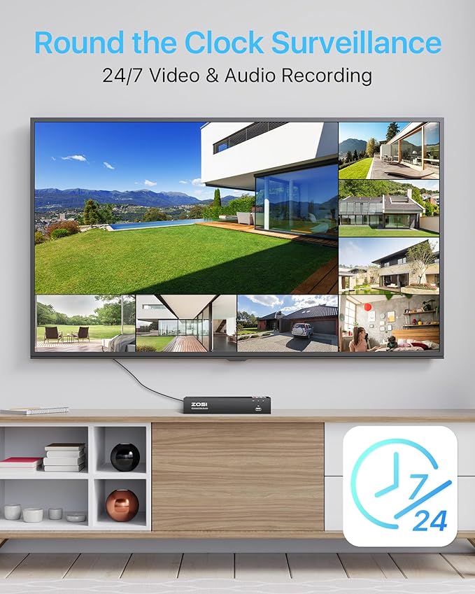 ZOSI 4K 8CH Spotlight PoE Security Camera System,4pcs 5MP Indoor Outdoor PoE IP Cameras with Person Vehicle Detection,Color Night Vision,8CH 8MP 4K NVR with 2TB HDD for 24/7 Recording,No Monthly Fee