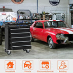 5-Drawer Rolling Tool Chest, Tool Box with 4 Wheels and Drawers, High Capacity Detachable Mobile Tool Storage Cabinet for Garage, Workshop, Mechanics and Repair Room (Black)