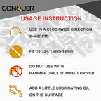 CONQUER HSS Deburring Chamfer Tool for Metal – External Burr Remover Drill Bit 1/8"–3/4", Thread Repair & Countersink Bit for Stainless Steel, Aluminum, Copper