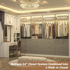 Closet System Set of 2, 4FT Closet Systems with 6 Wood Drawers, 48" Closet Organizer System with 2 Hanging Rods & 2 Shelves, Heavy Duty 48 Inch Walk-in Closet, Grey (48"L x 15" W x 80" H)