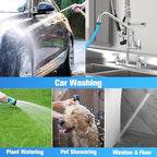 25" Height Commercial Faucet with Sprayer, Commercial Sink Faucet 8" Adjustable Center 12" Swing Spout, Commercial Wall Mount Faucet with Pre-Rinse Sprayer for Restaurant Industrial (25In)