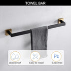 5 Pieces Bathroom Hardware Set Black and Gold Towel Bar Set, Toilet Paper Holder with Shelf, Towel Holder Set in Bathroom, Wall Mounted Stainless Steel, 23.6 Inches