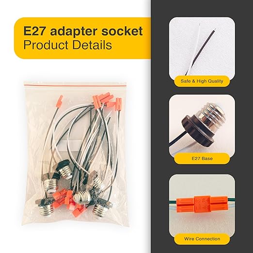 6 Pack Pigtail Light Socket Extender for E26 E27 Bulb Adapter with 15.75 Inch Cable