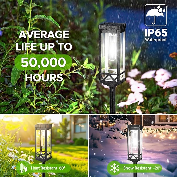 KOOPER Taller Solar Pathway Lights Outdoor, 4 Pack Upgraded Brighter Solar Garden Lights Solar Powered, Up to 15 Hours Outdoor Solar Lights for Yard Landscape Path Walkway Driveway （Cool White）