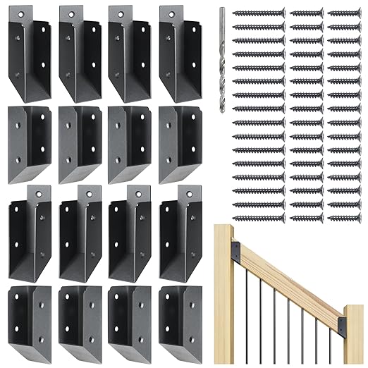 201 Stainless Steel 2" x 4" (1 ½" x 3 ½" Actual) Deck Railing 35° Stair Connectors, for Deck Railing Stair Handrail Connection Installation Deck Railing Bracket (8 Pair-Black)