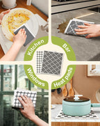 6 Pack Swedish Dishcloths for Kitchen - Reusable Dish Cloths for Washing Dishes Absorbent Cute Funny Kitchen Towels Cleaning Sponge, Grey Checked