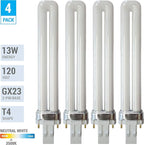 (Pack of 4) 13-Watt Single Tube 2 Pin GX23 (see photos) Base - 3500K Neutral White 35K CFL Light Bulb - Replacement for Sylvania 20335/21137 CF13DS/835- Philips 146845 PL-S 13W/835 GE 97569F13BX/835