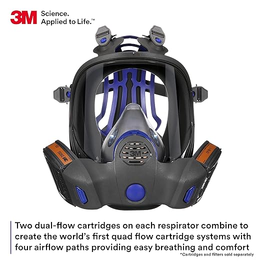 3M Secure Click Full Face Reusable Respirator with Large Lens, Speaking Diaphragm and Push Button Seal Check, FF-801, Painting, Sanding, Chemical Clean-up, Sawing, Small