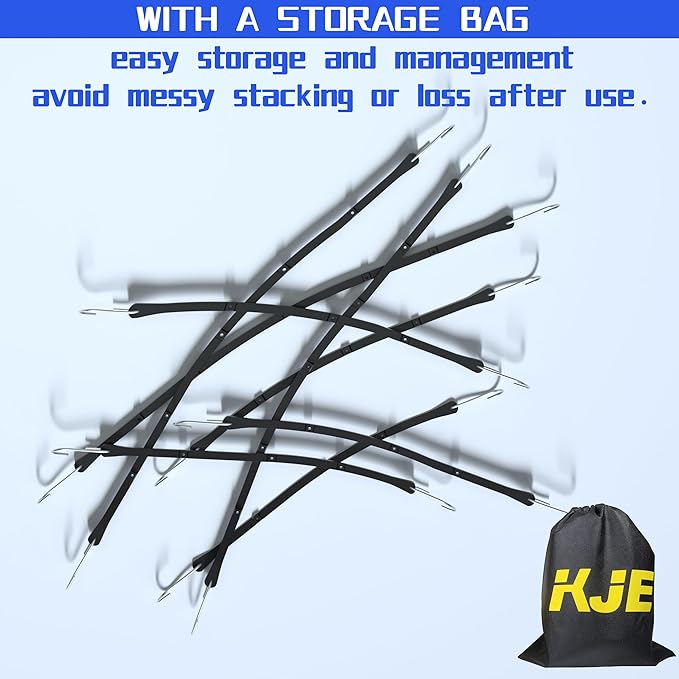 KJE 12Pack(21", 31") Rubber Bungee Cords with Adjustable Hooks - Quality EPDM, Heavy Duty Black Bungee Straps, Ideal for Outdoor Tie Downs, Securing Tarps, Canvases, Cargo in Cold Hot Climates