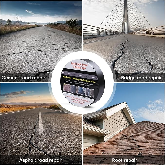 Boshen 1 Roll 2in x 33 FT Asphalt Crack Tape Self-Adhesive Asphalt Crack Filler Asphalt Joint Repair for Driveway Parking Lot Roof Asphalt Cement Road(3mm Thick), No Torch Required