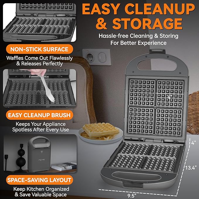 Baker's Friend Multi Shapes Waffle Iron Combo - Mini, American Classic, Belgian & Chaffle Maker, 2 Silicone Molds, Graphite