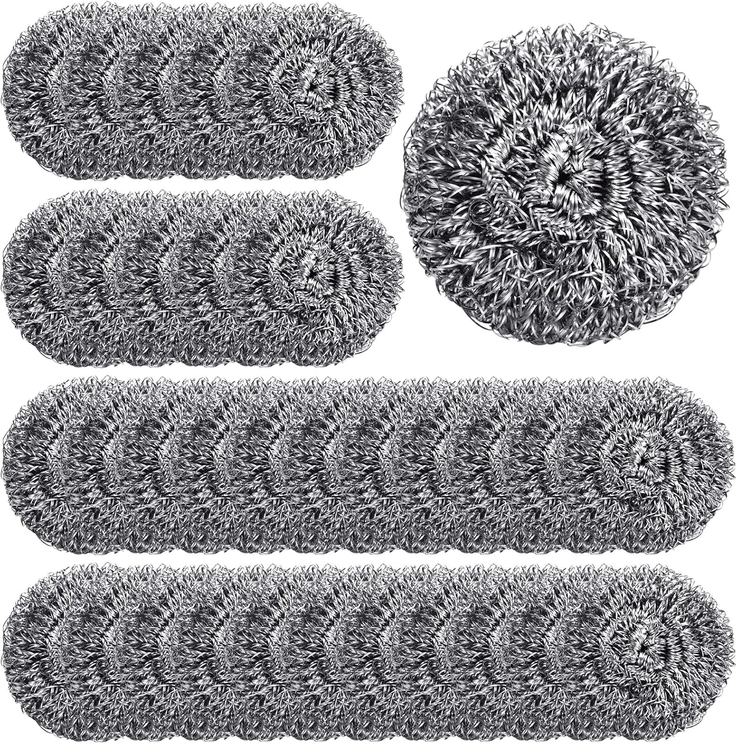 Yinkin 100 Pieces Stainless Steel Scrubber Bulk Steel Wool Scrubber Metal Sponge Wire Scouring Pad Heavy Duty Clean Dish Pot Pan and Oven for Kitchen, Bathrooms, and More