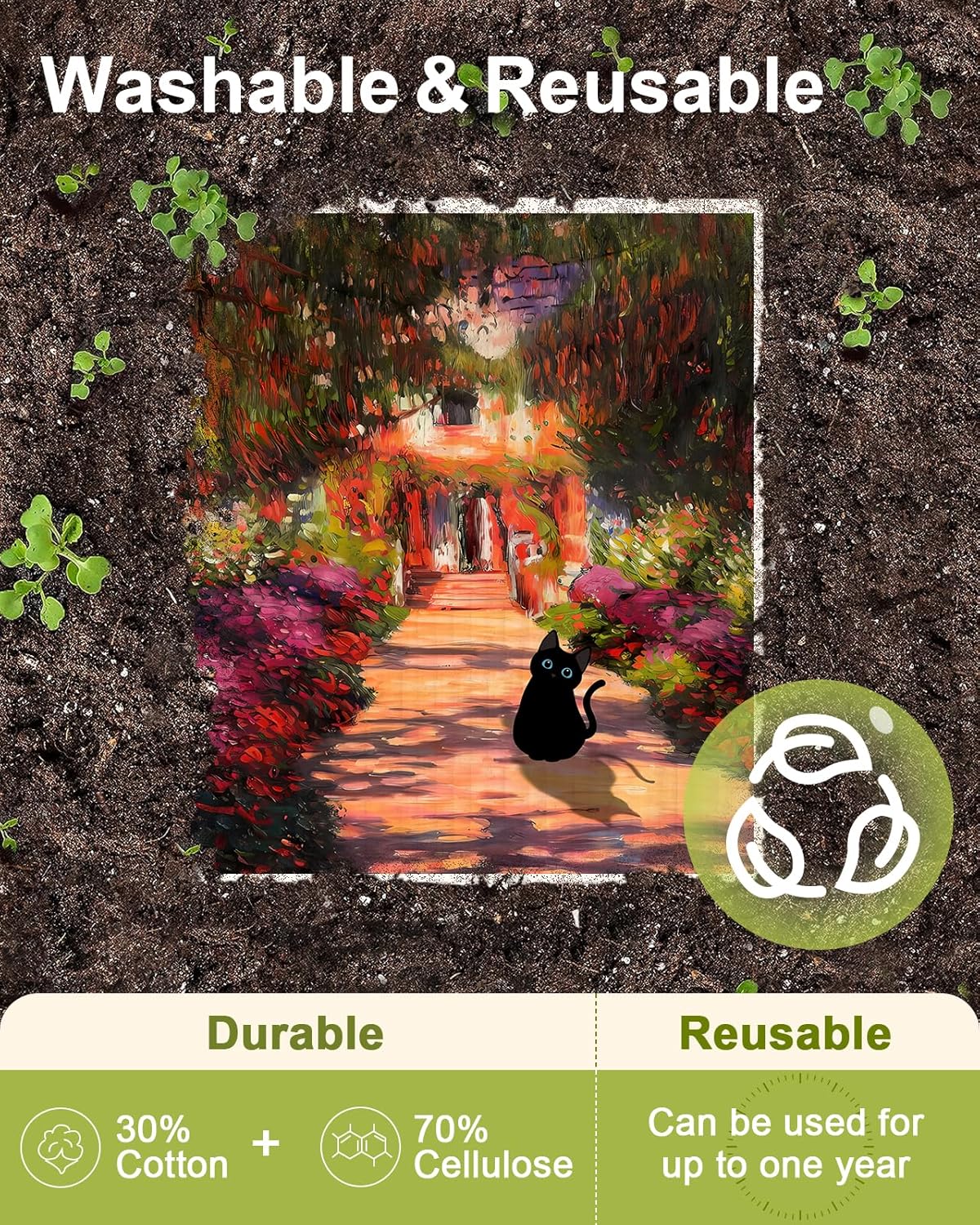 6 Pack Swedish Dishcloths for Kitchen - Reusable Dish Cloths for Washing Dishes Absorbent Cute Funny Kitchen Towels Cleaning Sponge, Floral Cat