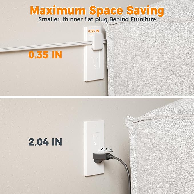 TESSAN Twin Extension Cord 12 FT, Double Ended Flat Plug Surge Protector Power Strip, 3 Non Blocking Outlets 6 Feet Power Splitter Each Side, Dual Split Outlet Extension for Home Office Dorm Room