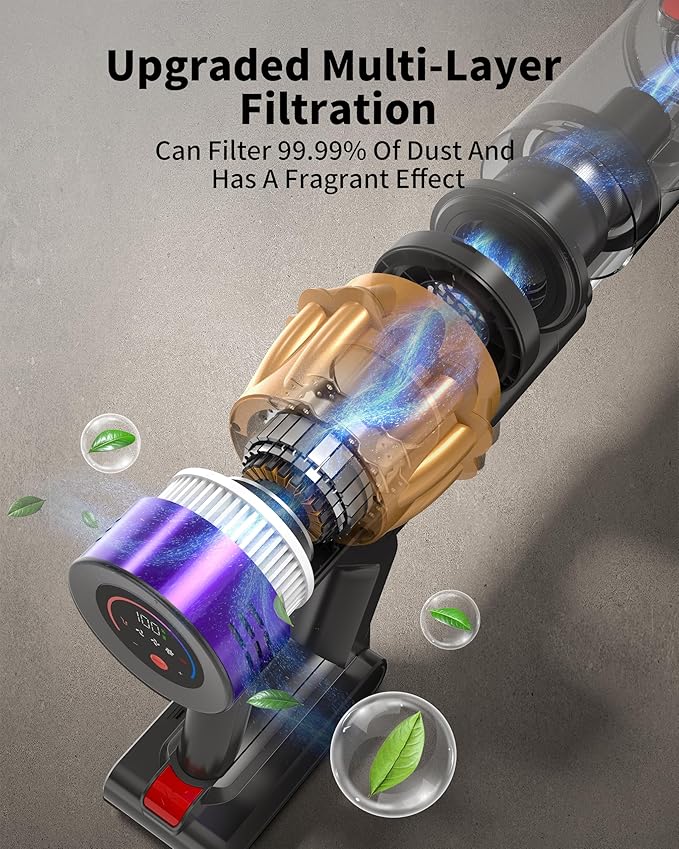 Cordless Vacuum Cleaner, 600W 50Kpa 70Mins, Vacuum Cleaners for Home, Stick Vacuum with Anti-Tangle Brush, Wall Mount Charge, Rechargeable Cordless Vacuum for All Floor/Sofa/Pet Hair/All Floor