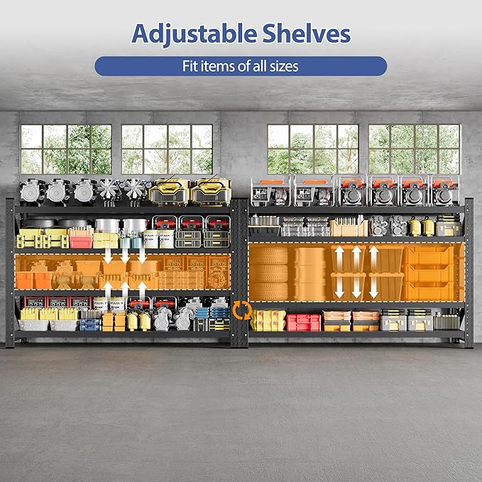 5000LBS Storage Shelves, 71" W Heavy Duty Garage Shelving Unit, Adjustable Industrial Shelving, 4 Tier Metal Shelving for Garage, Supermarket, Warehouse, 71" W x 24" D x 70" H