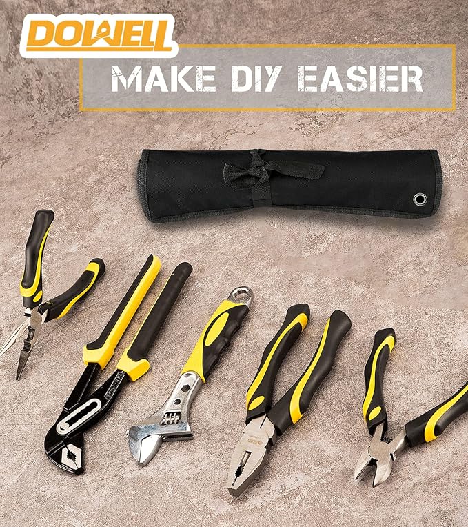 DOWELL Pliers Set: 5-Piece Kit with Groove Joint, Adjustable Wrench, Combination & Long Nose Pliers