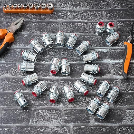Metal-Clad Cable Connectors Zinc Electrical Conduit Connector 3/8" Snap in Connectors for Steel and Aluminum Cable (35 Pack)