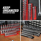 OEMTOOLS 22234 Socket Organizer, 6 Piece Socket Organizers, SAE and Metric, Socket Holders 1/4, 3/8, 1/2 Drive Sockets, Socket Holder for Toolbox, Red and Black