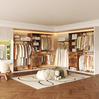 8FT Closet System, 96'' Closet Organizer System with 3 Hanging Rods, Wall Mount Bedroom Wardrobe with 3 Drawers Walk-in Closet, Adjustable Cloth Garment Rack from 5 to 8FT (Cut to Fit), Rustic Brown