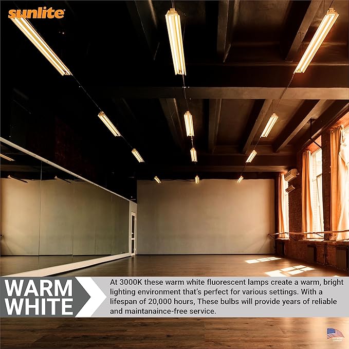 Sunlite 30315 F21T5/830 3 Foot T5 Linear Fluorescent Lamp, 21 Watts, 1900 Lumens, 3000K Warm White, Miniature G5 Bi-Pin Base, ROHS Compliant, High Performance Straight Tube, 40 Pack