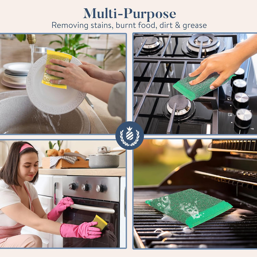 Simplified 6-Pack Steel Scouring Sponges with Rust Resistant Stainless Steel Threading for Home and Kitchen Cleaning Supplies, Heavy Duty Cleaning Sponge for Kitchen & Bathroom, Navy/Yellow