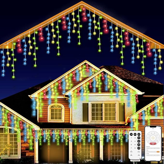 Christmas String Lights Outdoor - 49Ft/15M 640 LED 8 Modes with Remote Control and App Waterproof Christmas Lights for Patio Yard Garden Wedding Party-Multicolor
