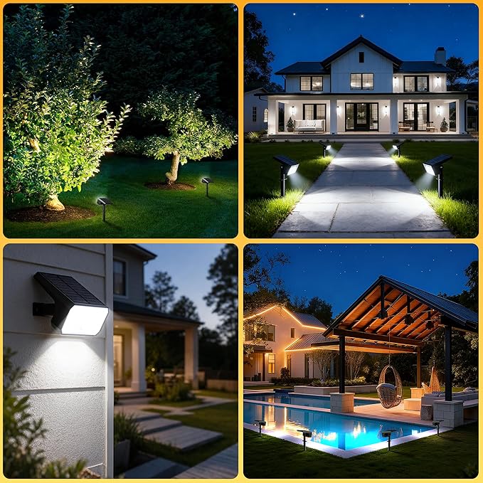 Solar Spot Lights Outdoor, [4 pack/118 LED] 4 Modes Auto On/Off Solar Landscape Spotlights, Ip67 Waterproof Solor Powered Pathway Lights for Outside Yard Garden Walkway Tree Patio (Cool White)