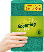 DecorRack 6 X-Large Scouring Pads 9" x 6" Extra Large Dish Pad for Heavy Duty Cleaning, 100% Bigger Than Standard Size (6 Pack)