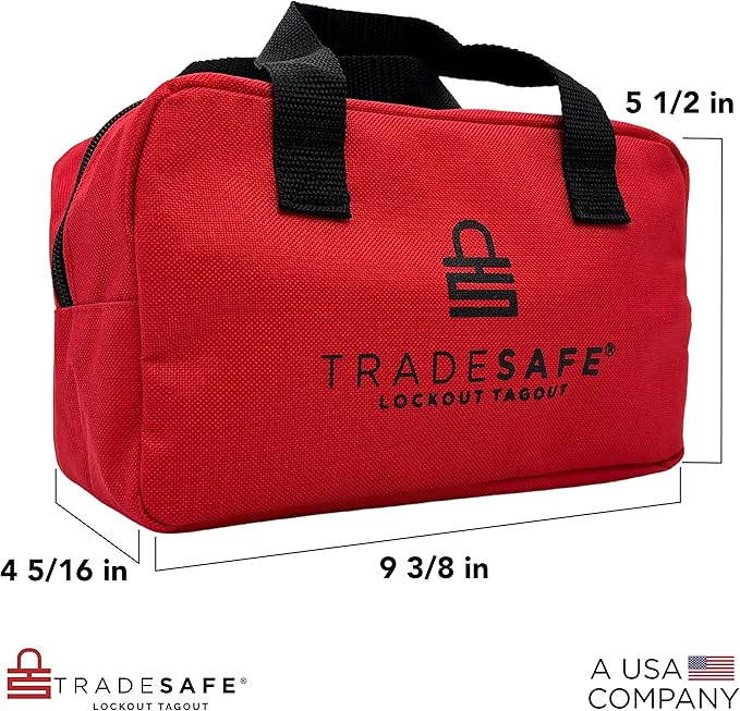 TRADESAFE Lockout Tagout Bag for Loto Devices - Polyester Canvas Lock Out Tag Out Kit, Heavy Duty Lockout Bag with Handles, 9-3/8 x 5-1/2 x 4-5/16 inches