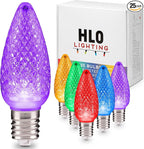 HLO Lighting C9 LED Christmas Lights, Faceted C9 Christmas Light Bulbs for Indoor & Outdoor Décor 25, Multi (R, G, B, Y, P)
