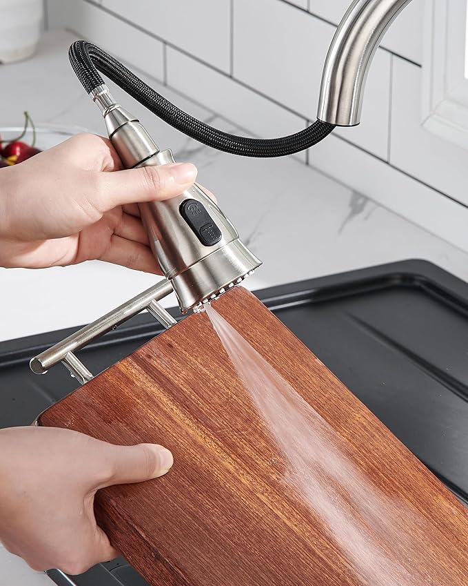 J-HVA Kitchen Faucet Sprayer Head Replacement with 15 Adapters (UPDATED) - Pull Down Kitchen Sink Faucet Spray Nozzle Head Replacement 3-Function Tap Spray Head for Kitchen Sink, Brushed Nickel