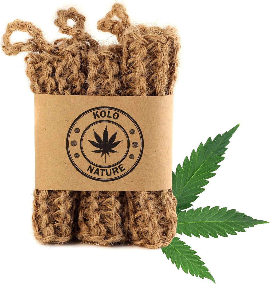 Natural Hemp Sponges for Dishes - Biodegradable Scrubber for dishwashing -Organic Reusable Unsponges Hand Knitted- Eco Friendly 100%-Compostable Set of 3