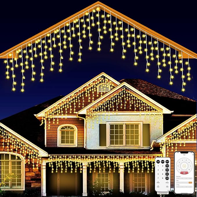 Christmas String Lights Outdoor - 131Ft/40M 1680 LED 8 Modes with Remote Control and App Waterproof Christmas Lights for Patio Yard Garden Wedding Party-Warm White