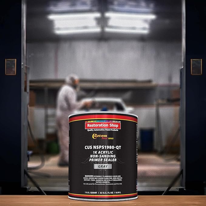 Custom Shop Premium 1K Acrylic Non-Sanding Primer Sealer Paint, Color Gray, 1 Quart - Fast Drying, Ready-To-Spray, Apply Over Automotive Primer Surfacers, Sanded Finishes - Topcoat Urethane, Enamel