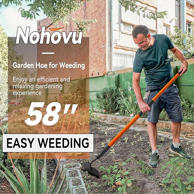 Garden Hoe Tool, 58 Inches Hoe Garden Tool with Fiberglass Long Handle, Heavy Duty Garden Hoe for Weeding