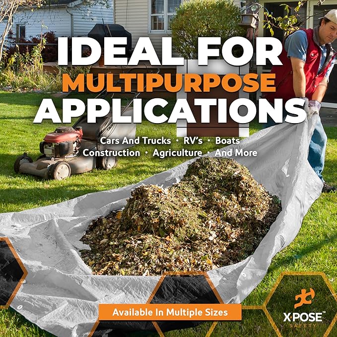 6' x 20' Super Heavy Duty 16 Mil Silver/Brown Poly Tarp Cover - Thick Waterproof, UV Resistant, Rip and Tear Proof Tarpaulin with Grommets and Reinforced Edges - by Xpose Safety