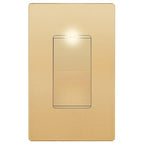 LIDER Minimalist Design Matte Finish Lighted Decorator Switch with Screwless Wall Plate, Frameless Paddle Light Switch with Locator Light, Single Pole, Grounding Screw, 15A 125V, UL Listed, Gold