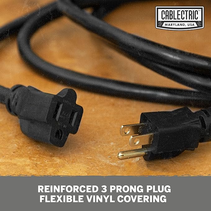 3 Pack Weatherproof Black Extension Cord 8 ft, 16/3 SJTW 8 Foot Outdoor Extension Cord 3 Prong, 13 Amp Heavy Duty Exterior Power Cable Multi Pack Great for Outside, Landscaping & Lawn