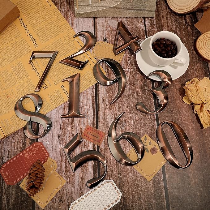 Jetec 10 Pcs House Numbers 3D Door Mailbox Numbers 0-9 Self Adhesive House Door Street Address Stickers for, Apartment, Office, Hotel Room, Mailbox Signs(4 x 2.5 Inches,Bronze)