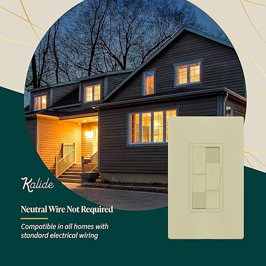 TOPGREENER Kalide Combo Dimmer Switch with 3-Speed Fan Control, Light and Fan Combination Switch, Single Pole, 2.5A, 200W LED/CFL, Neutral Wire Not Required, TGDSFS3-I, Ivory