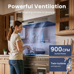 30 inch Range Hood Stainless Steel(PVD), Black Stove Hood with 900 CFM with 1.5 Sones Quiet,3 Speed Exhaust Fan Hood Vents for Kitchen,Under Cabinet Range Hood with GU10 LED Lights