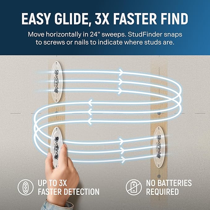 Powerful Magnetic Stud Finder (Upgraded Version) Reinforced with 3 Neodymium Magnets - Durable, No-Battery Stud Detector Tool – Deep Detection of Wood & Metal Studs in Drywall (Not for Plaster Walls)