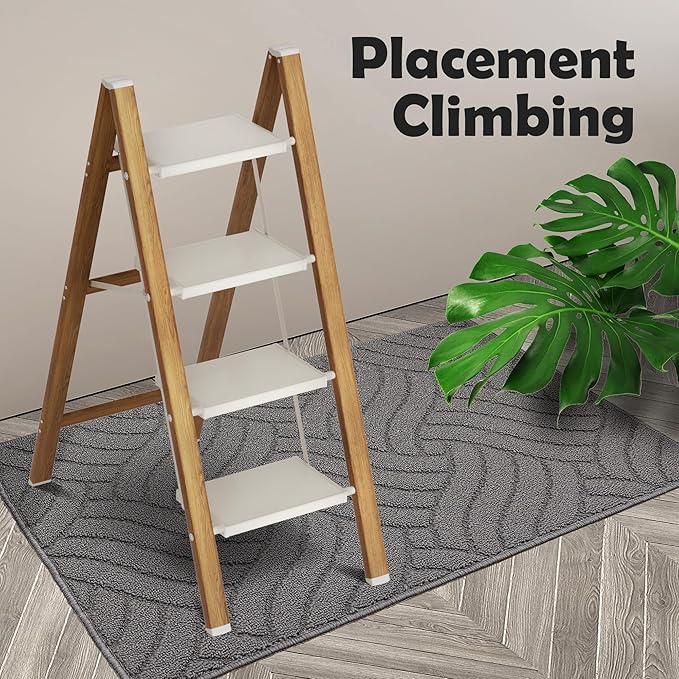 Taranta 4 Step Ladder,Aluminum Lightweight Folding 4 Step Stool with Anti-Slip Wide Pedal,330lbs Capacity Step Ladder for Household,Kitchen,Office - White Woodgrain