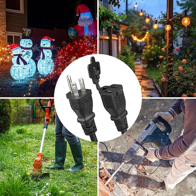 BN-LINK 25 ft Outdoor Extension Cord w/3 Inline Outlets 16/3 Gauge, SJTW Green for Landscaping & Holiday Decorations, Grounded, ETL Listed，Black