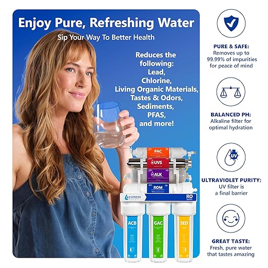 Express Water Reverse Osmosis Alkaline Ultraviolet Water Filtration System – 100 GPD (Modern Brushed Nickel Faucet)