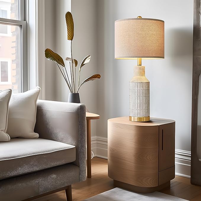 25" Modern Ceramic Lamps Single Table Lamp for Living Room Bedroom Farmhouse Nightstand Bedside Lamps