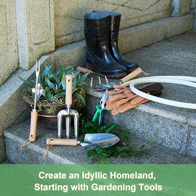 Gardening Tools – 9-Piece Garden Tools Set with Heavy-Duty Stainless Steel Hand Tools, Durable Storage Bag & Anti-Slip Rubber Gloves, Ideal Gardening Gifts for Women