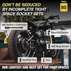 TIGHTSPOT 1/4" Drive 80pc Impact Socket MASTER SET, our Most Complete Set Ever with SAE & Metric from 3/16 Inch - 9/16 Inch, 4mm - 15mm, Standard/Deep/Universal & Torx & Inverted Torx Sockets & More